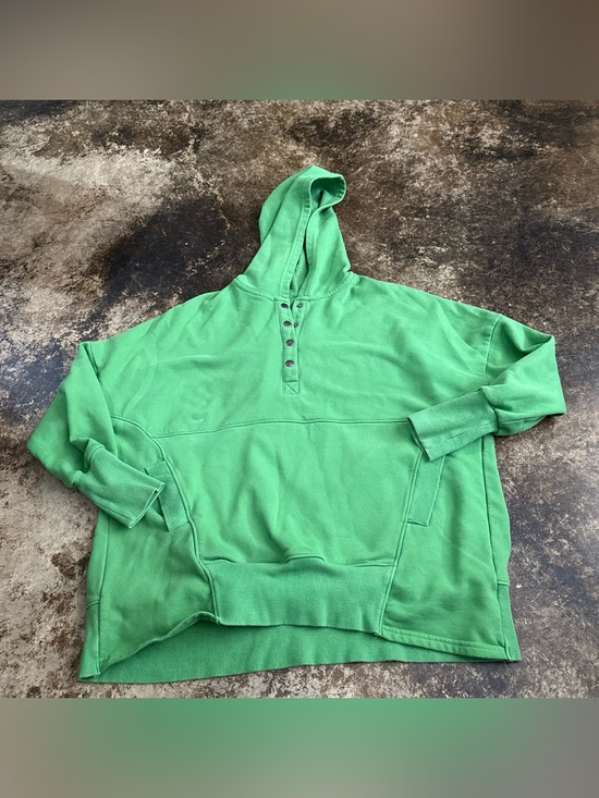 Tops - Women's Green Hooded Henley Sweatshirt